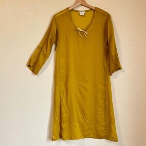 Dries Van Noten Size S Dress Mustard Yellow Silk 3/4 Sleeve Belgium Kaftan Boho